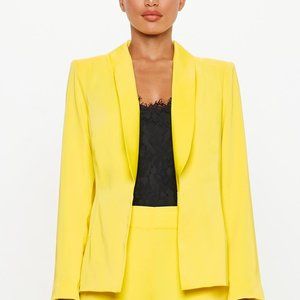 Yellow MissGuided Peace + Love Silky 2 Piece Suit. Wide Legged